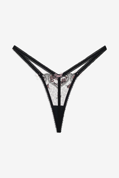 Cheetah Hearts Thong Panty Black - For Love & Lemons