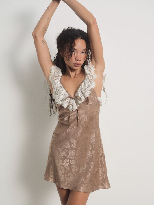 Audrey Mini Slip Dress Chocolate - For Love & Lemons