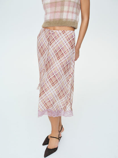 Poet Plaid Midi Skirt Purple - For Love & Lemons