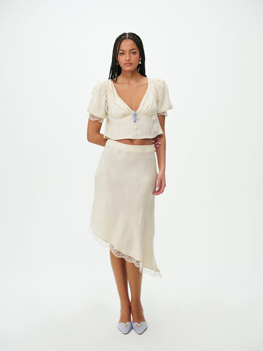 Chiara Asymmetrical Midi Skirt Cream - For Love & Lemons
