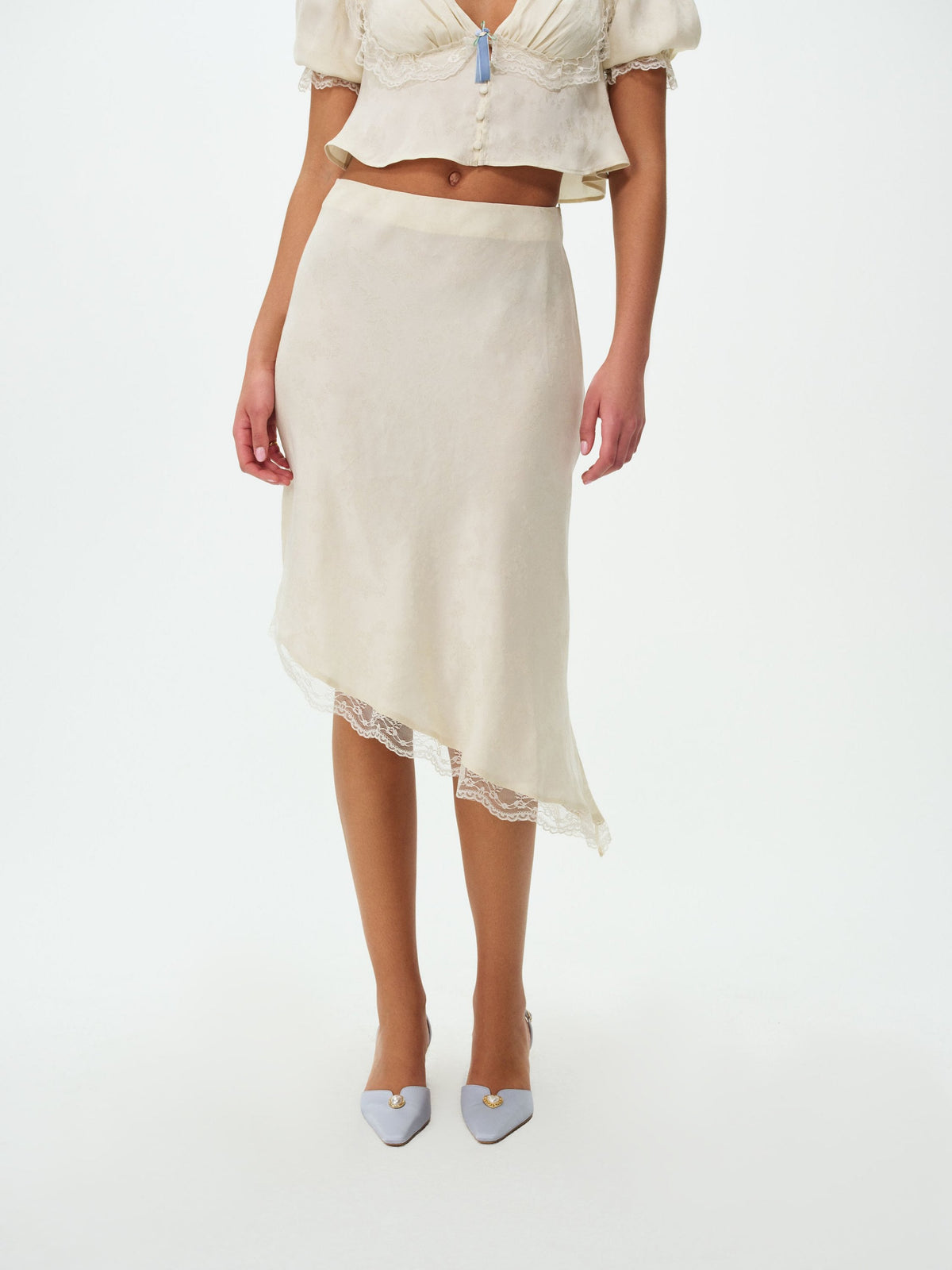 Chiara Asymmetrical Midi Skirt Cream - For Love & Lemons