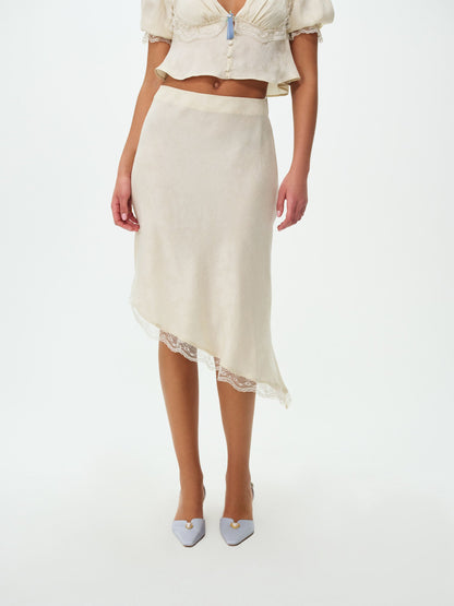 Chiara Asymmetrical Midi Skirt Cream - For Love & Lemons