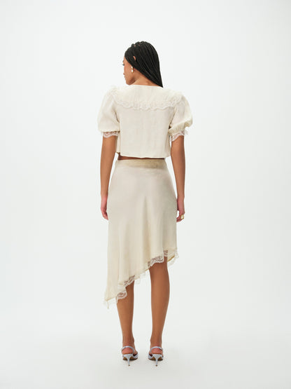 Chiara Asymmetrical Midi Skirt Cream - For Love & Lemons
