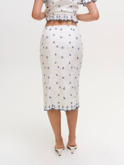 Beaded Anchors Midi Skirt White Blue - For Love & Lemons