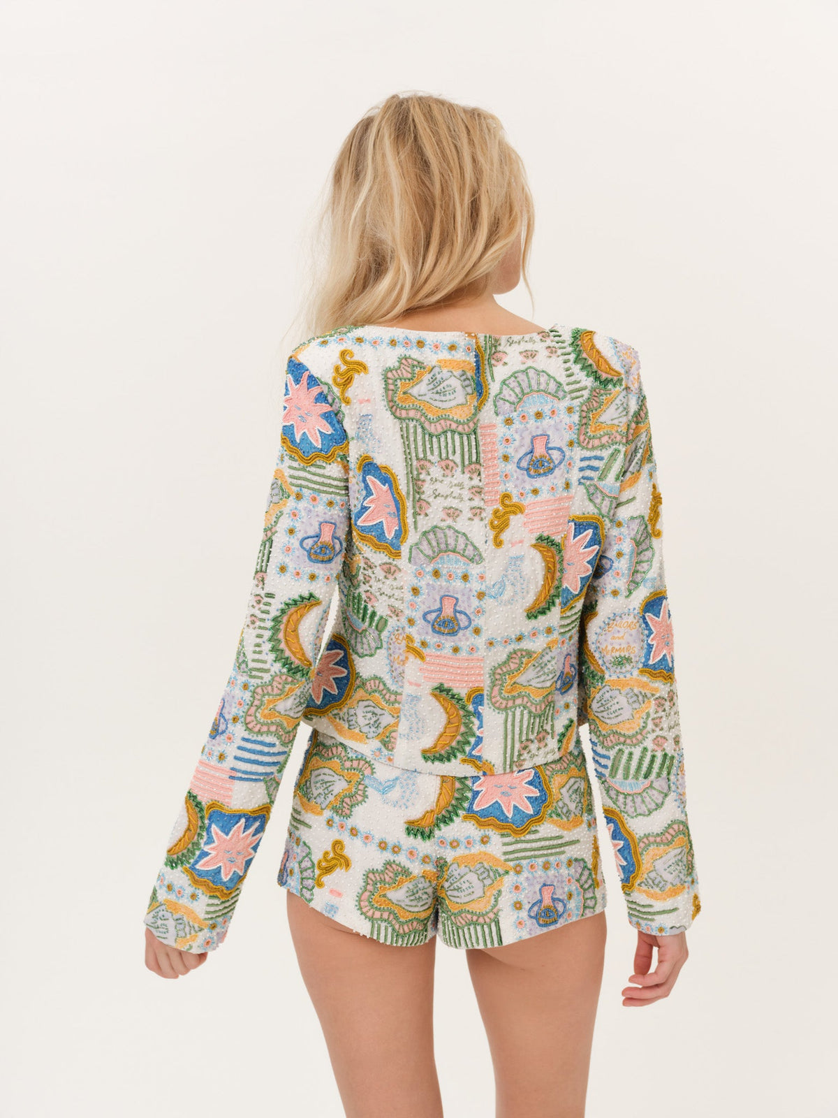 Tide Pool Beaded Shorts White Green - For Love & Lemons