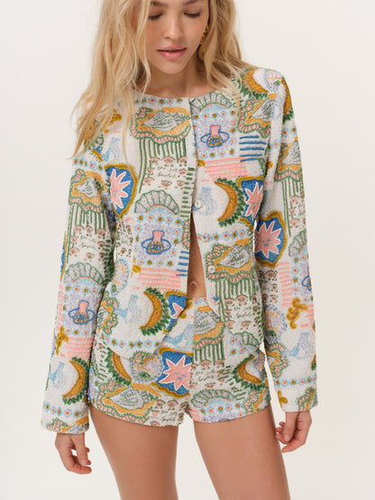 Tide Pool Beaded Shorts White Green - For Love & Lemons