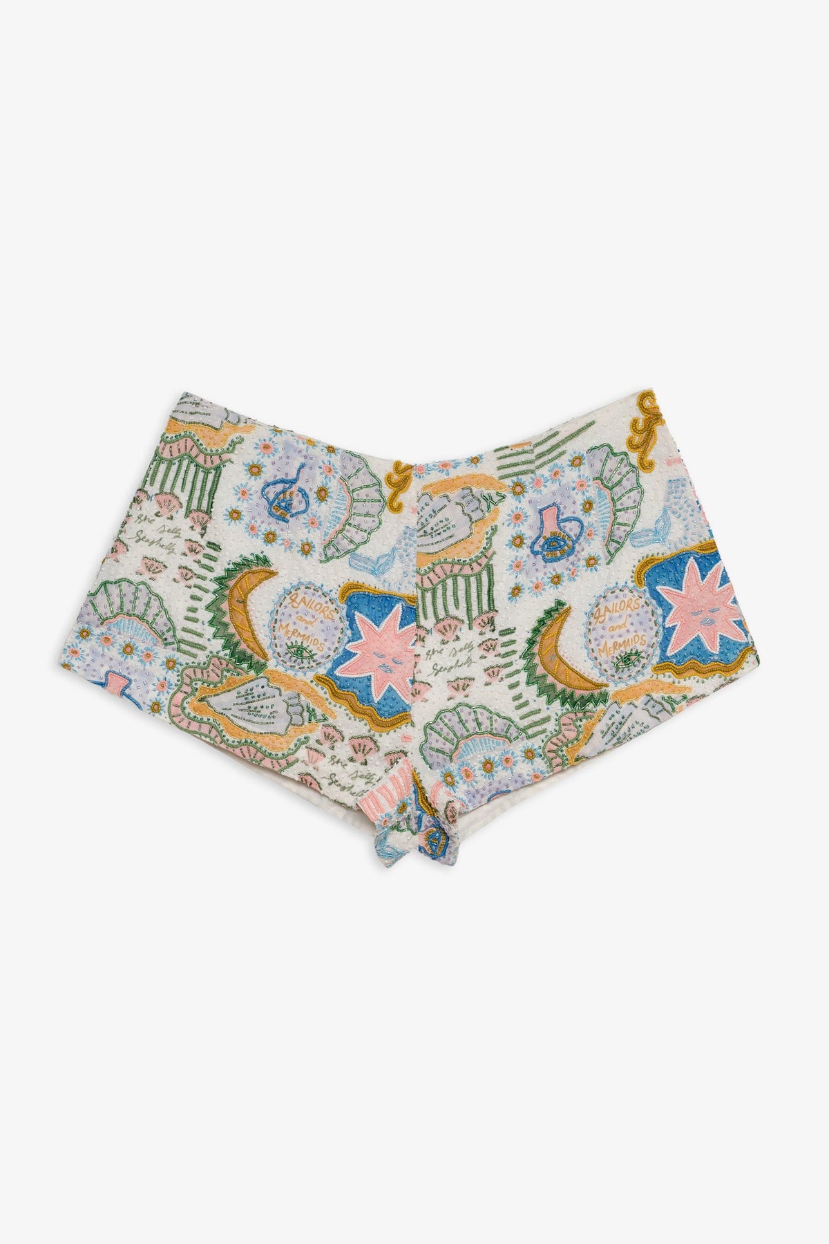 Tide Pool Beaded Shorts White Green - For Love & Lemons