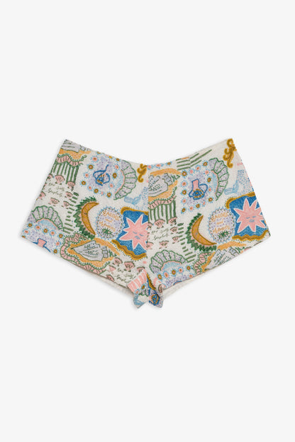Tide Pool Beaded Shorts White Green - For Love & Lemons