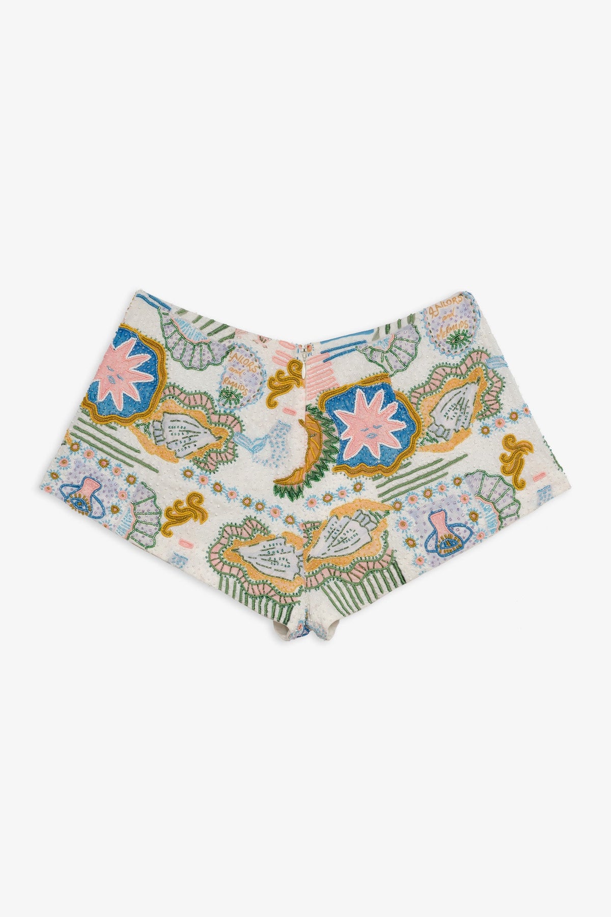 Tide Pool Beaded Shorts White Green - For Love & Lemons