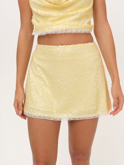 Lela Sequin Mini Skirt Yellow - For Love & Lemons