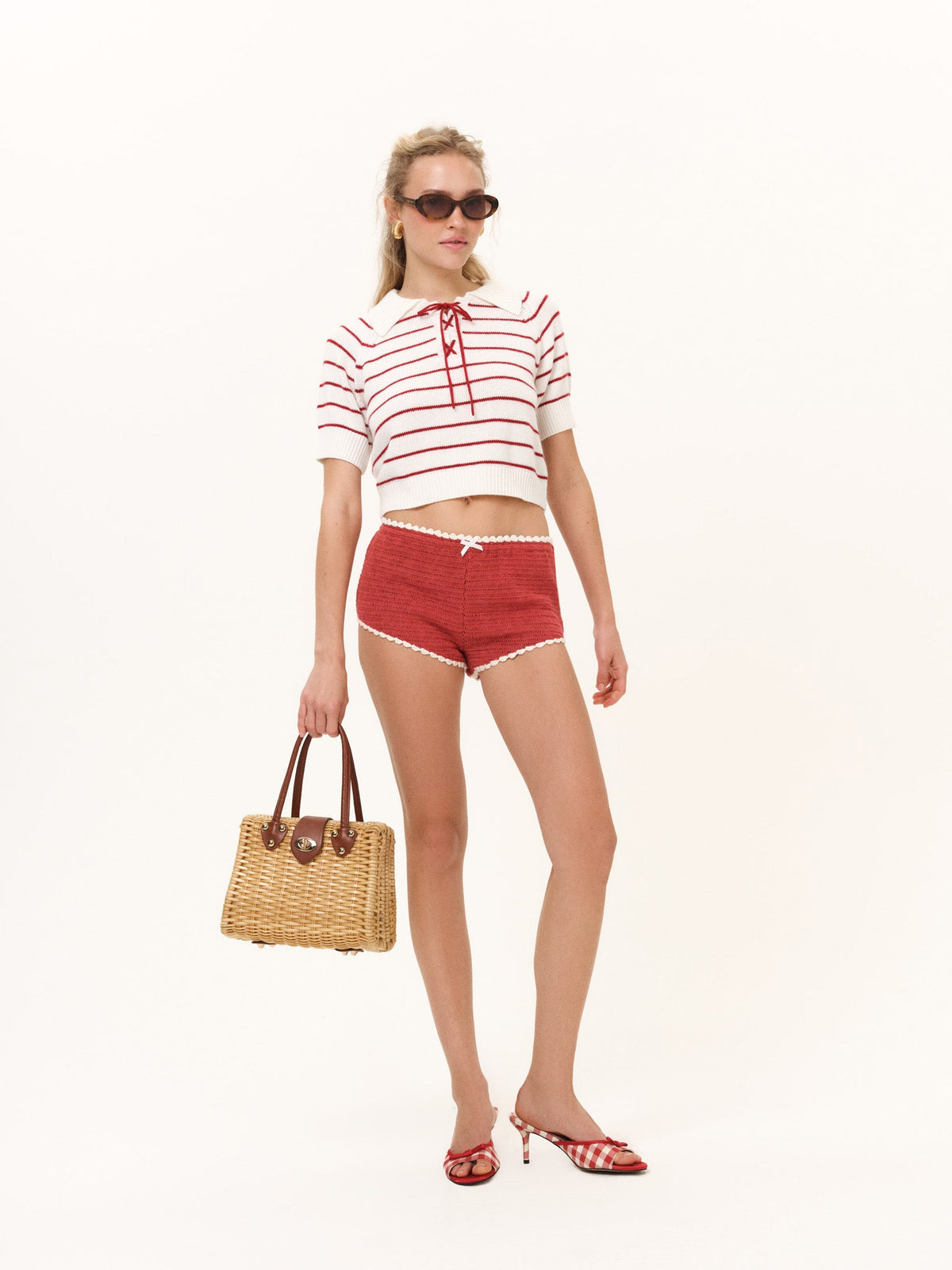 Crochet Rugby Micro Shorts Red - For Love & Lemons