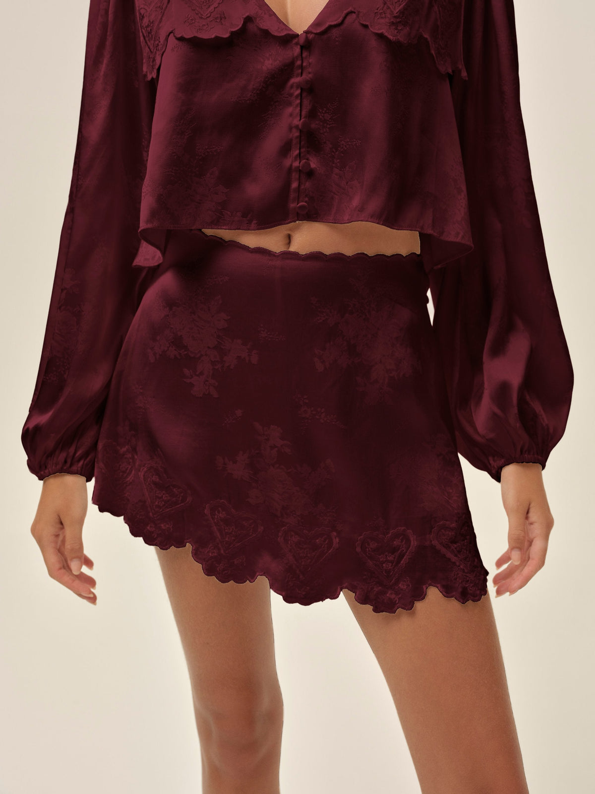 Locked Hearts Skort Burgundy - For Love & Lemons