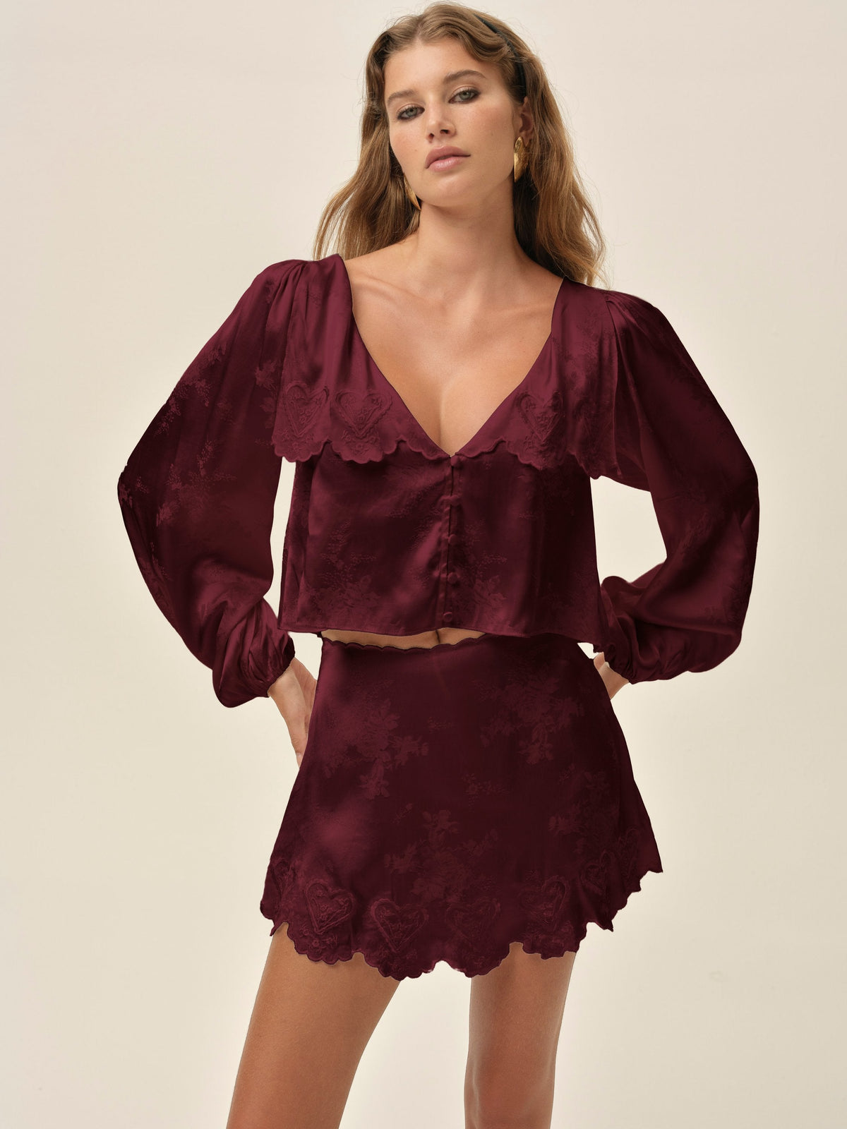Locked Hearts Skort Burgundy - For Love & Lemons