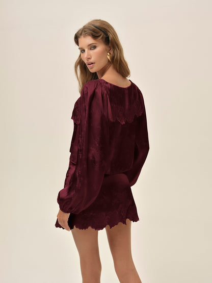 Locked Hearts Skort Burgundy - For Love & Lemons