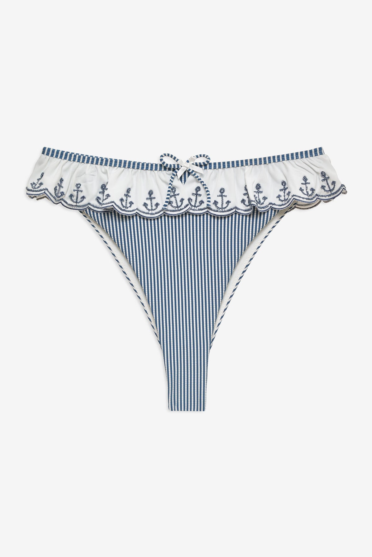 Textured Stripes Bikini Bottom Blue - For Love & Lemons