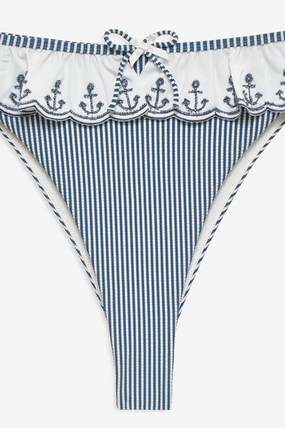 Textured Stripes Bikini Bottom Blue - For Love & Lemons