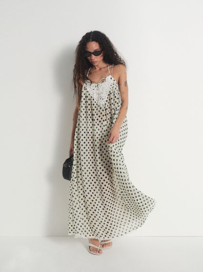 Estelle Cover Up Maxi Dress Cream Black - For Love & Lemons