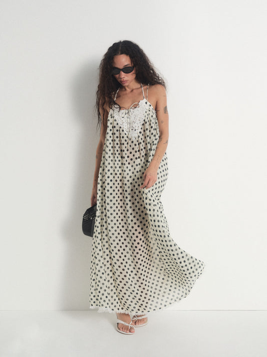 Estelle Cover Up Maxi Dress Cream Black - For Love & Lemons