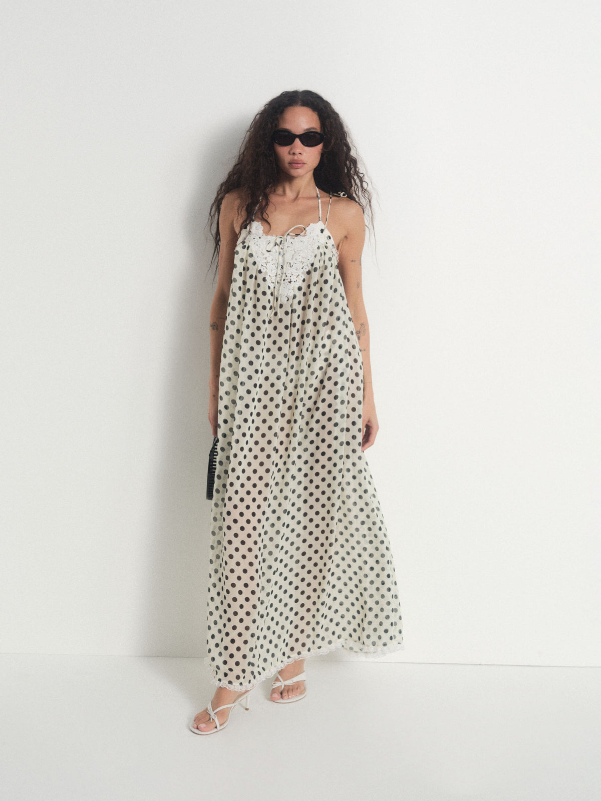Estelle Cover Up Maxi Dress Cream Black - For Love & Lemons