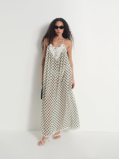 Estelle Cover Up Maxi Dress Cream Black - For Love & Lemons