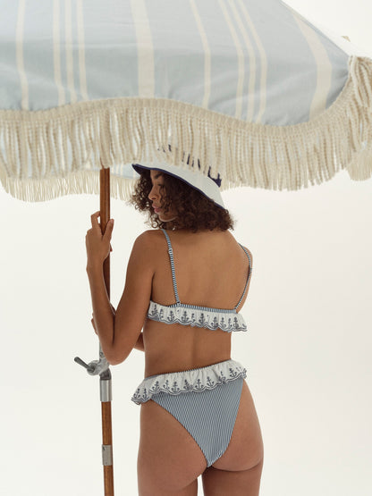 Textured Stripes Bikini Top Blue - For Love & Lemons
