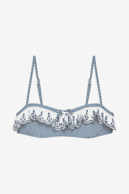 Textured Stripes Bikini Top Blue - For Love & Lemons