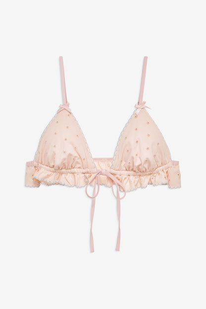 Eyelet Dot Ruffle Bikini Top Peach - For Love & Lemons