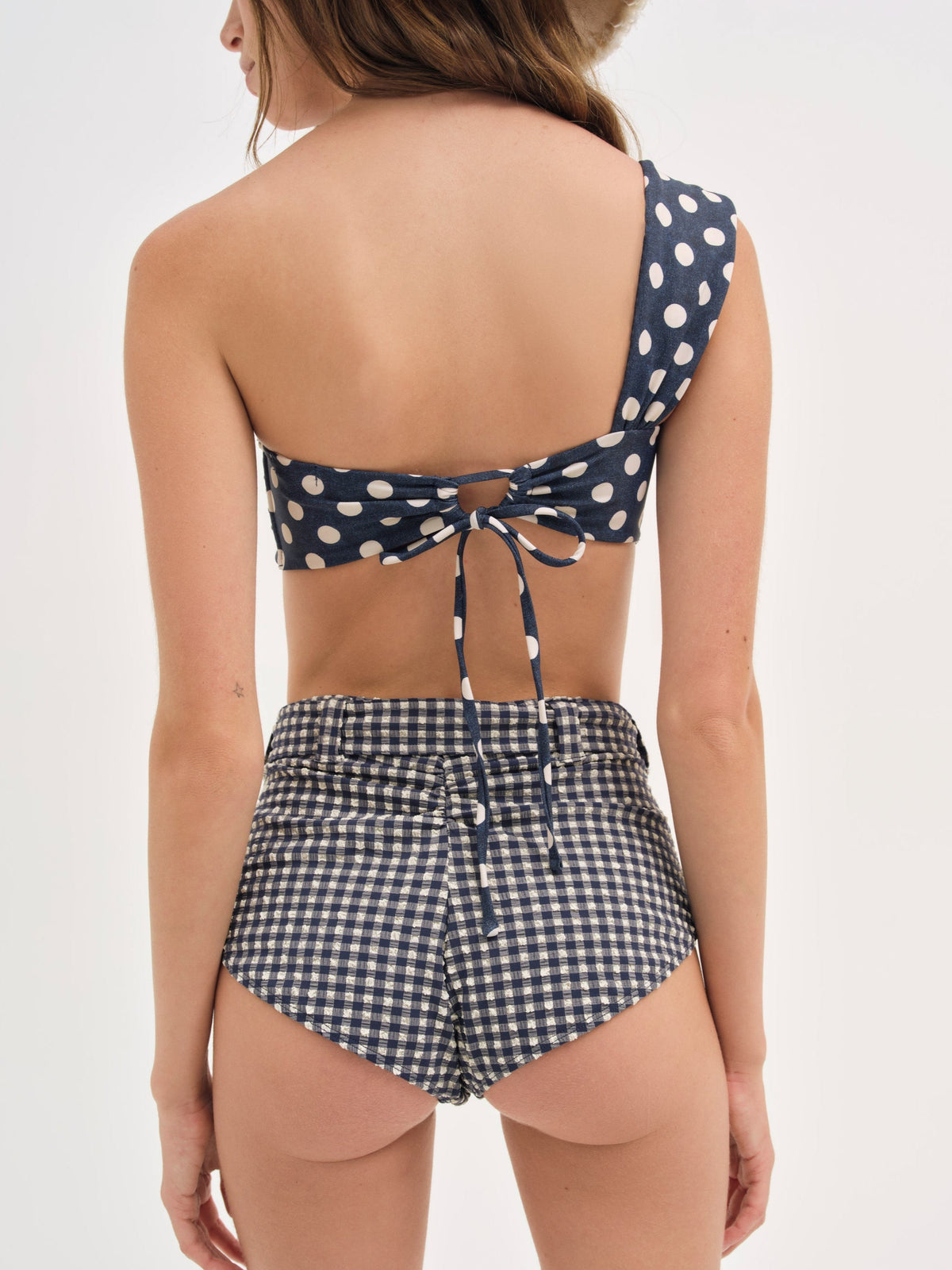 Dolly Dot One-Shoulder Bikini Top Blue - For Love & Lemons
