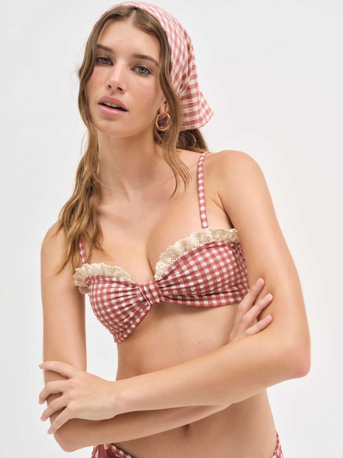 Gingham Bandeau Bikini Top Red - For Love & Lemons