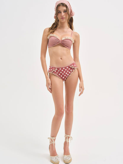 Gingham Bandeau Bikini Top Red - For Love & Lemons