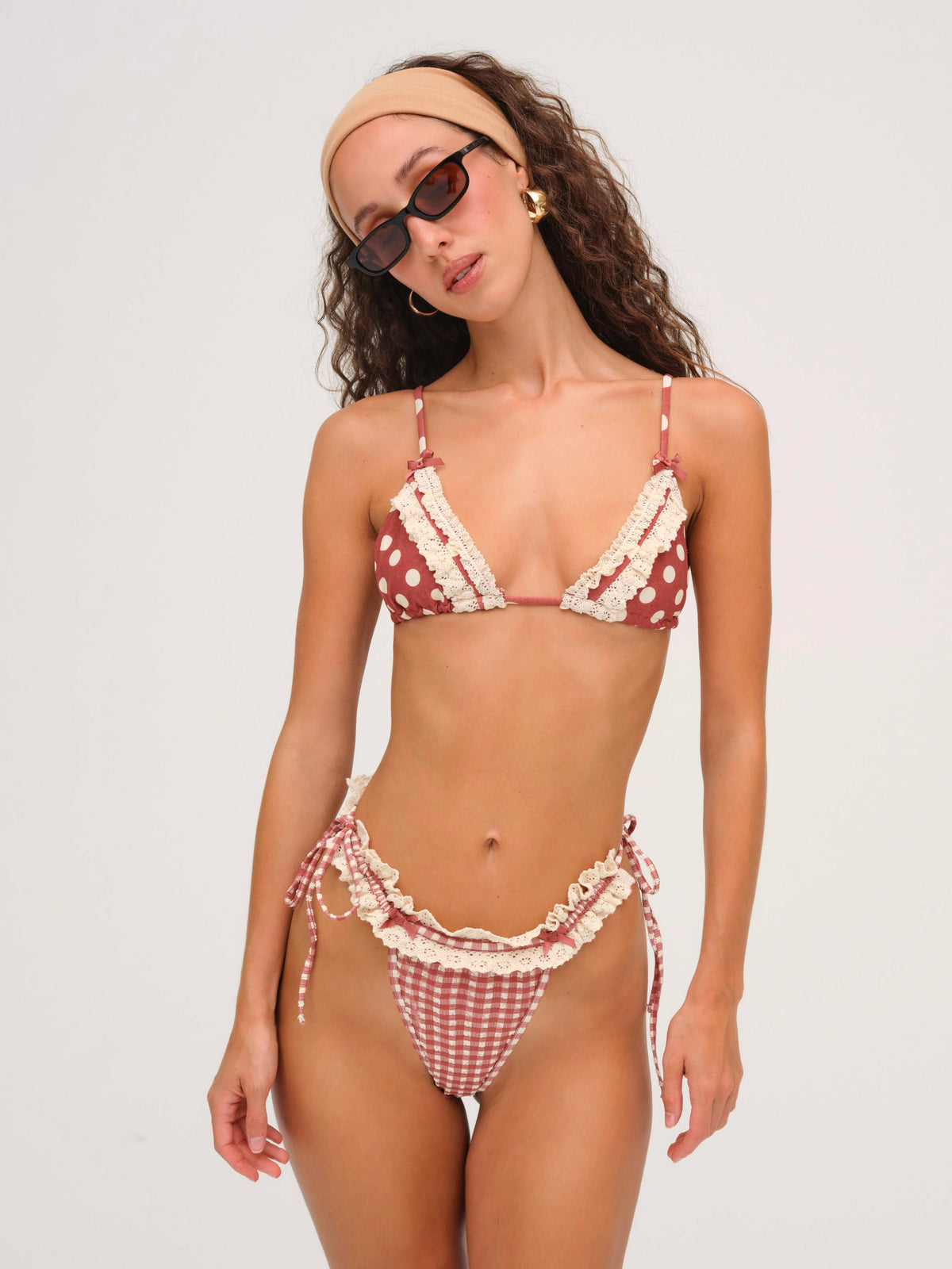 Dolly Dot Triangle Bikini Top Red - For Love & Lemons