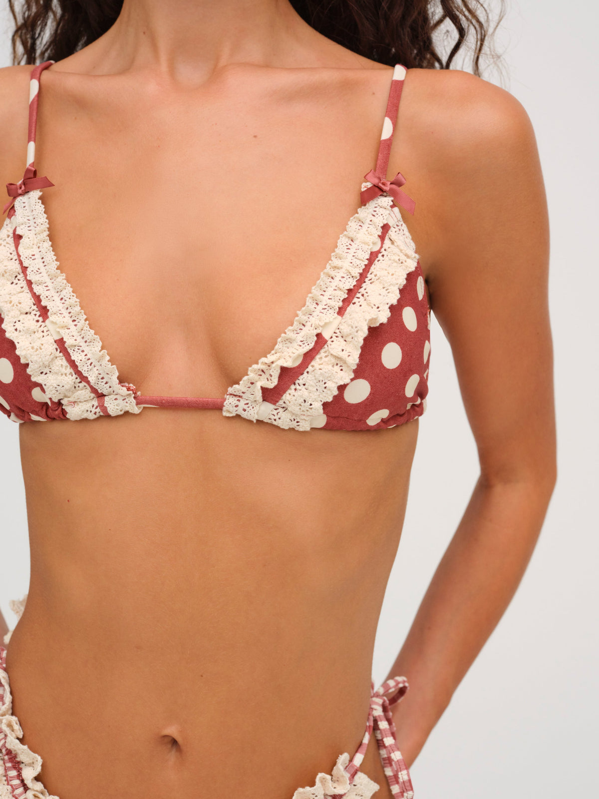 Dolly Dot Triangle Bikini Top Red - For Love & Lemons