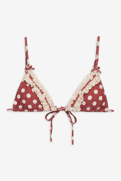 Dolly Dot Triangle Bikini Top Red - For Love & Lemons