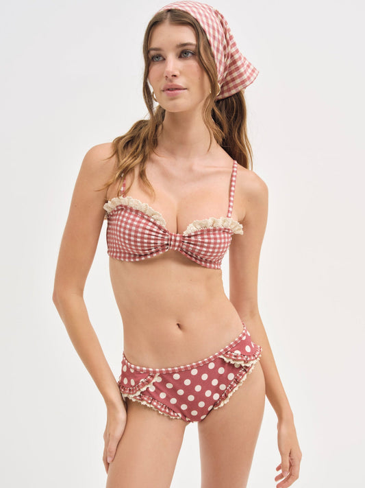 Dolly Dot Bikini Bottom Red - For Love & Lemons