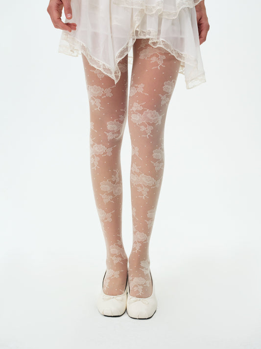 Floral Lace Dot Tights Cream - For Love & Lemons