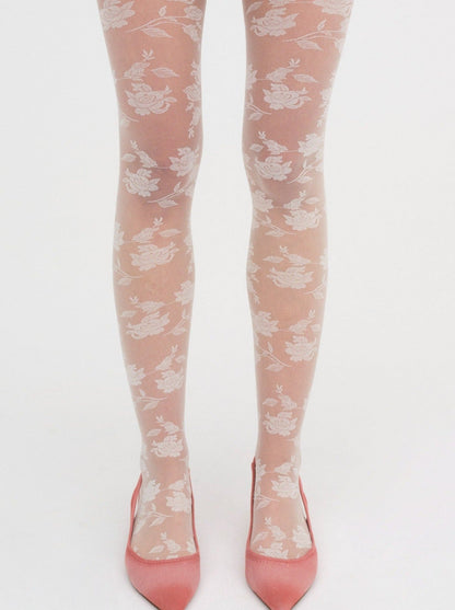 Floral Knit Tights White - For Love & Lemons