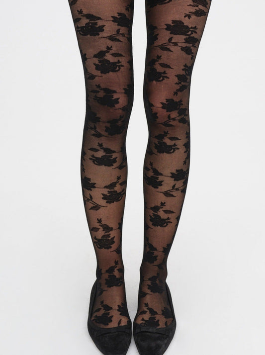Floral Knit Tights Black - For Love & Lemons