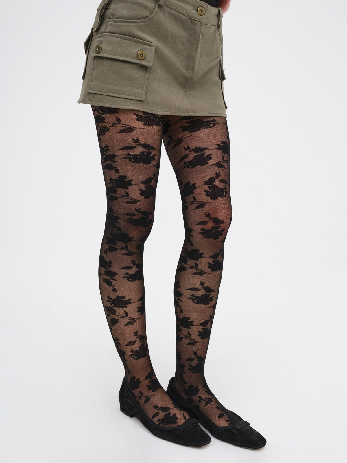 Floral Knit Tights Black - For Love & Lemons