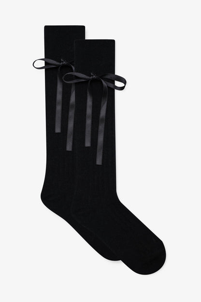 Knee-High Bow Socks Black - For Love & Lemons