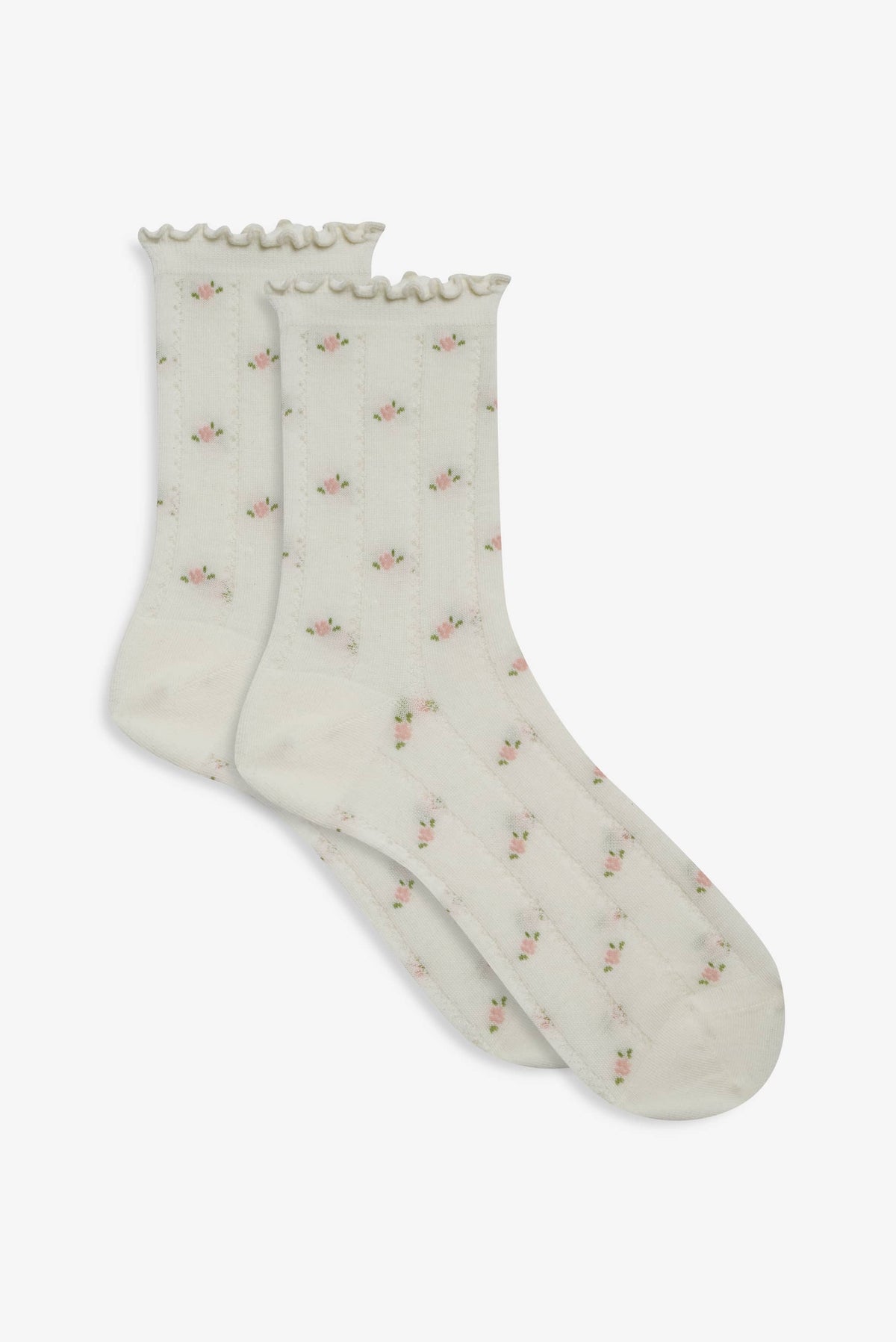 Pointelle Floral Crew Socks Cream - For Love & Lemons