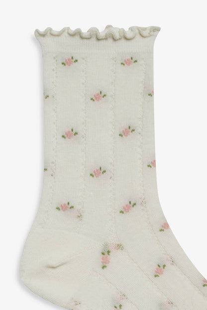 Pointelle Floral Crew Socks Cream - For Love & Lemons