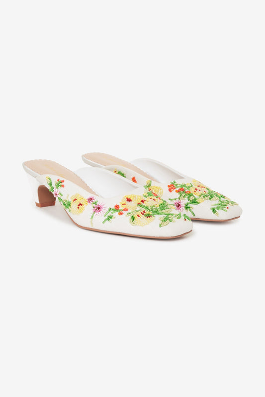 Elodie Floral Beaded Mule White - For Love & Lemons
