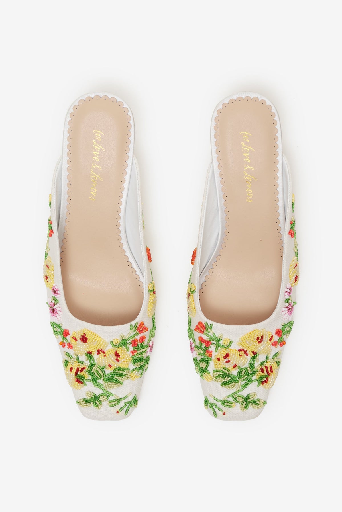 Elodie Floral Beaded Mule White - For Love & Lemons