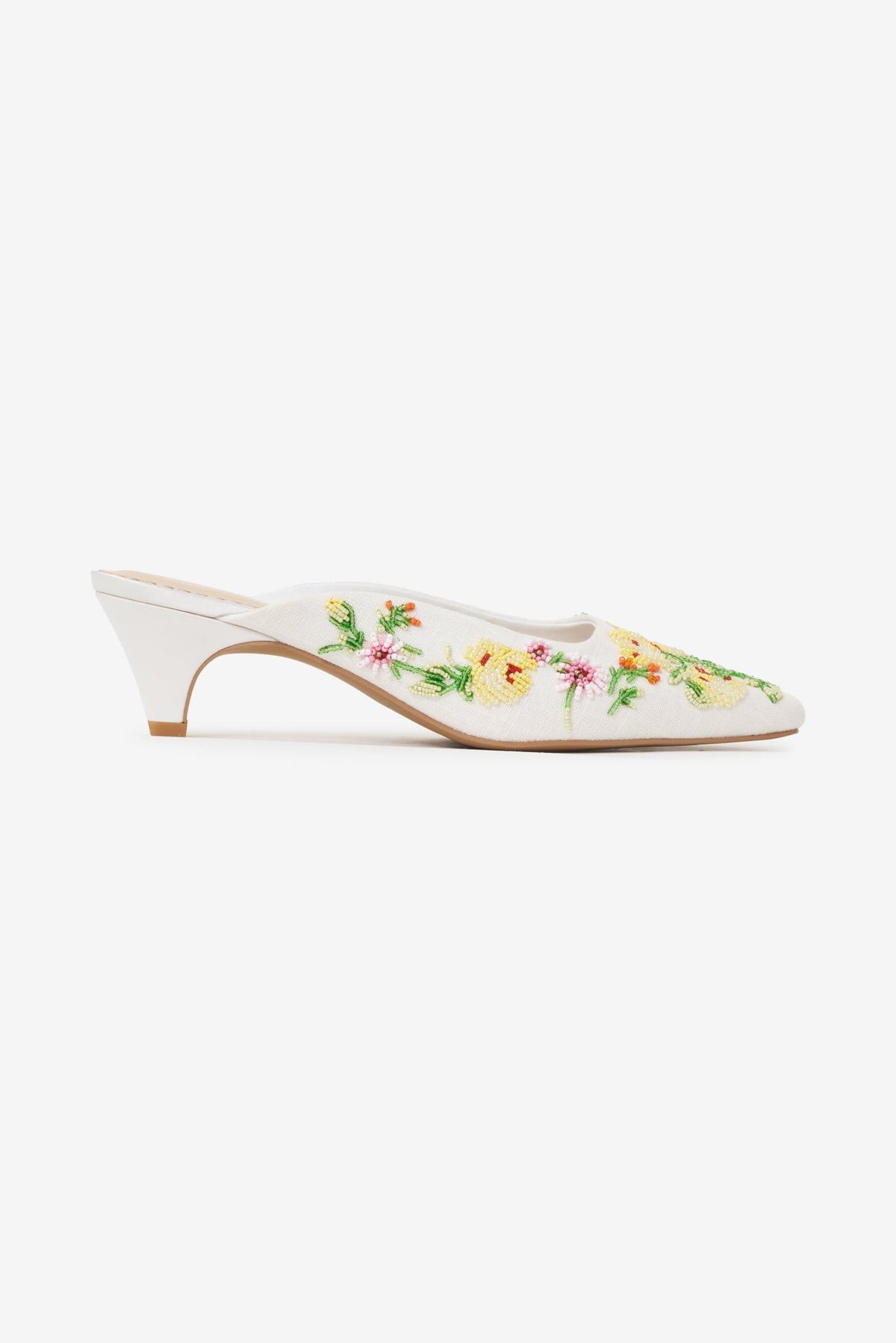 Elodie Floral Beaded Mule White - For Love & Lemons