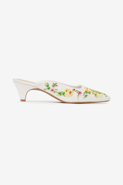 Elodie Floral Beaded Mule White - For Love & Lemons