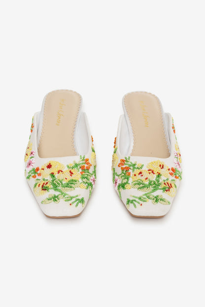 Elodie Floral Beaded Mule White - For Love & Lemons