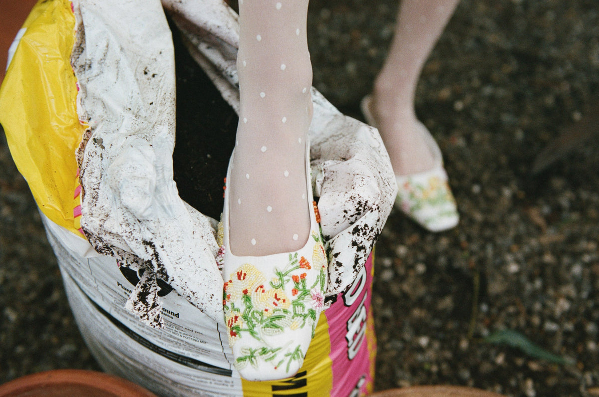 Elodie Floral Beaded Mule White - For Love & Lemons