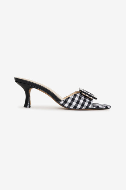 Eloise Gingham Buckle Mule Black - For Love & Lemons