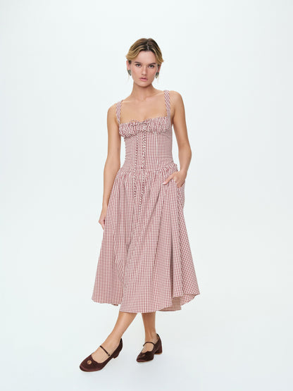 Annie Gingham Midi Dress Burgundy - For Love & Lemons
