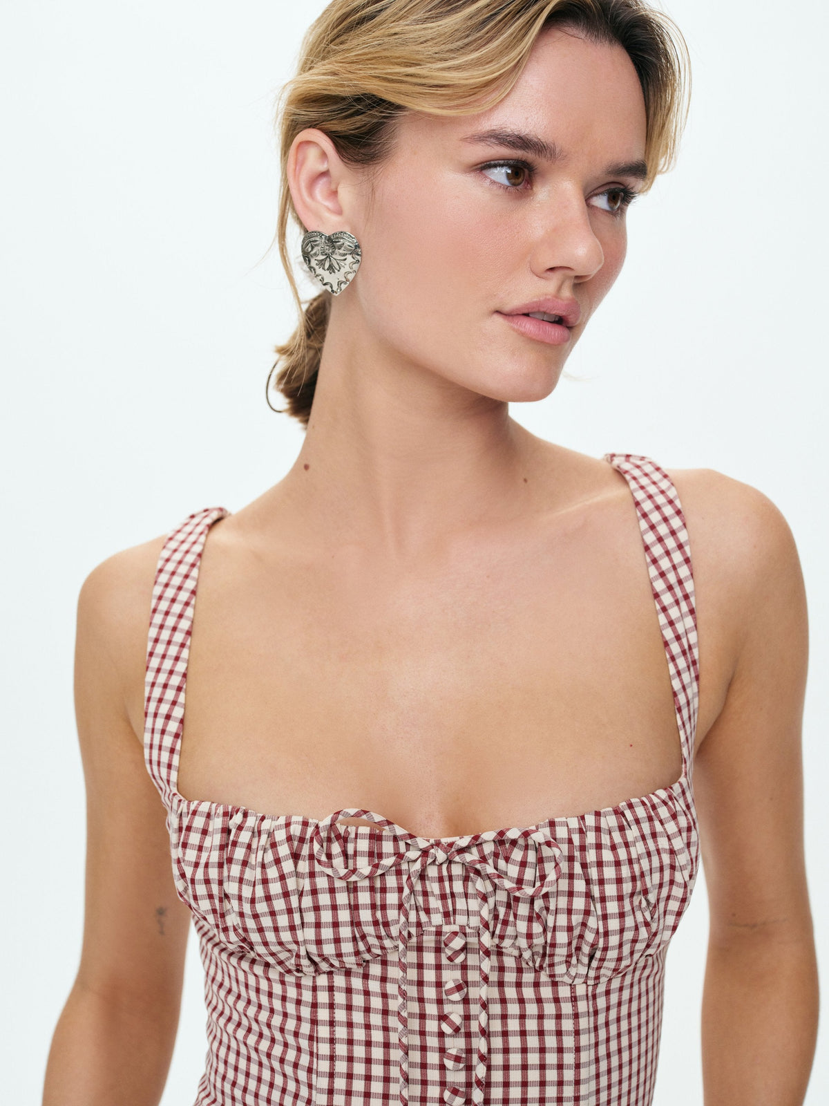 Annie Gingham Midi Dress Burgundy - For Love & Lemons